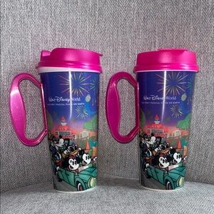 Disney Pink-Handled Park Scene Travel Tumblers - Set of 2
